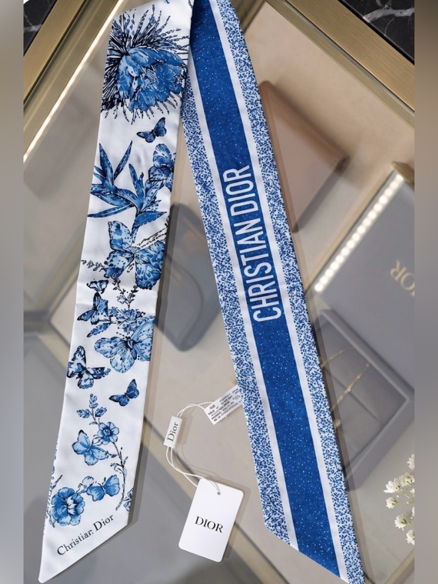 Dior Mitzah Scarf Silk Butterfly Twilly Hair Neck Bag Scarf New Gwp 100 Silk